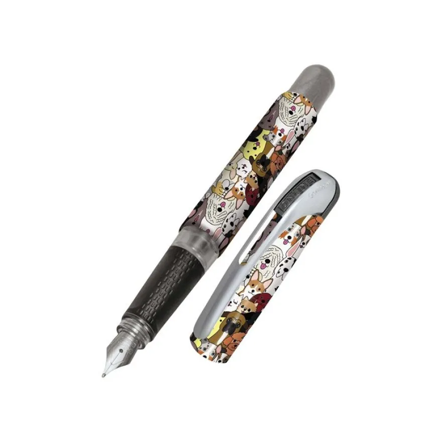 ONLINE College - Stylo plume - fluffy dogs - bleu - 0.5 mm - pointe moyenne