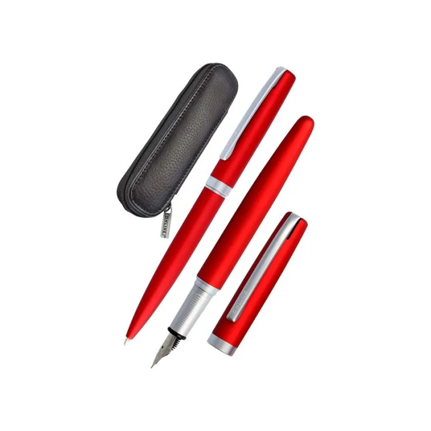 Online Eleganza - Parure stylo à bille/stylo plume - rouge satin
