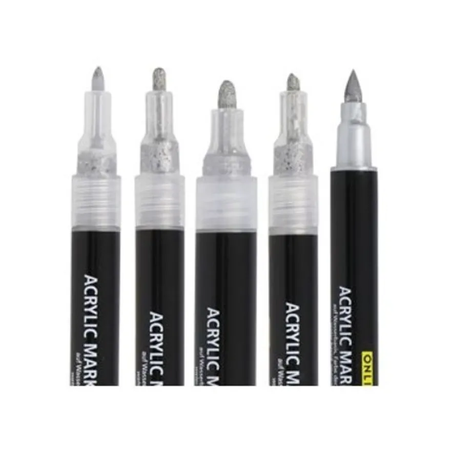 ONLINE Lettering Set - 5 stylos-pinceaux différents, feutres fins et jeu de marqueurs - non permanent - argent