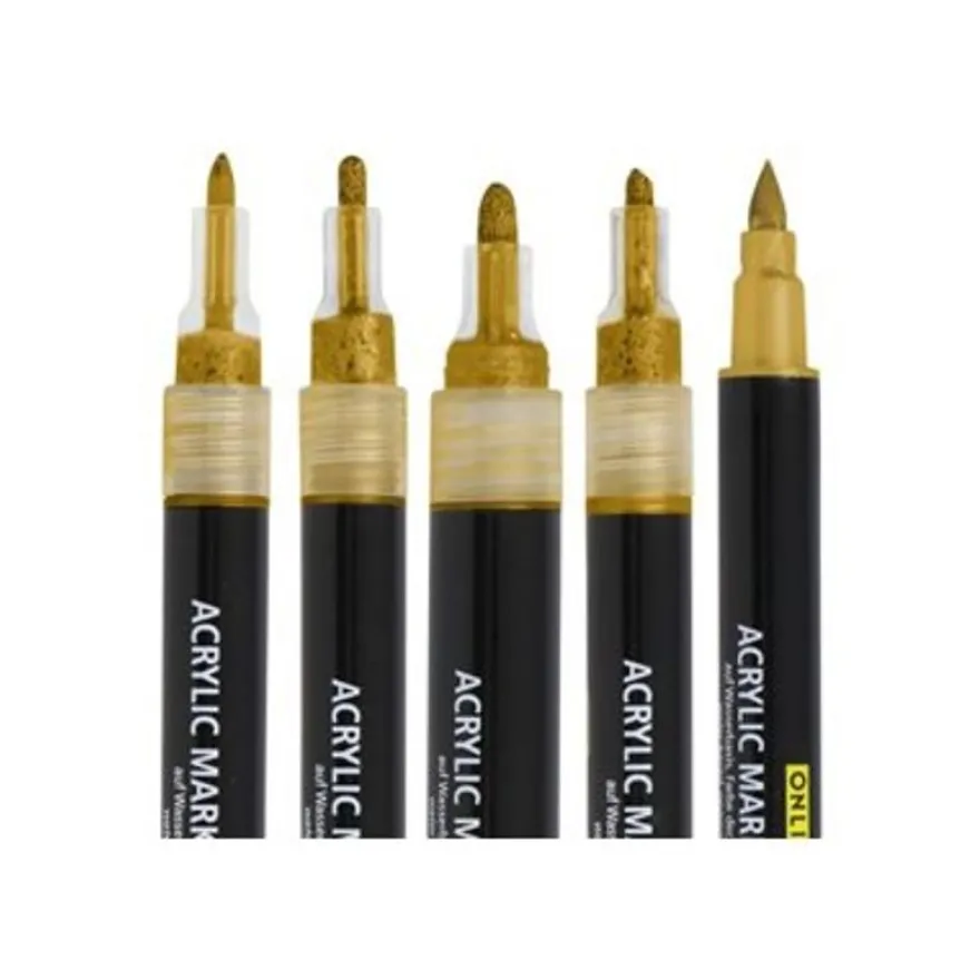 ONLINE Lettering Set - 5 stylos-pinceaux différents, feutres fins et jeu de marqueurs - non permanent - or