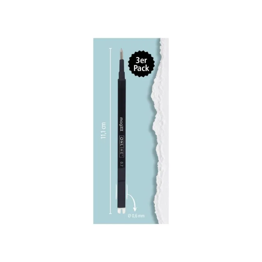 ONLINE magiXX - 3 Recharges pour roller effaçable - noir - 0.7 mm
