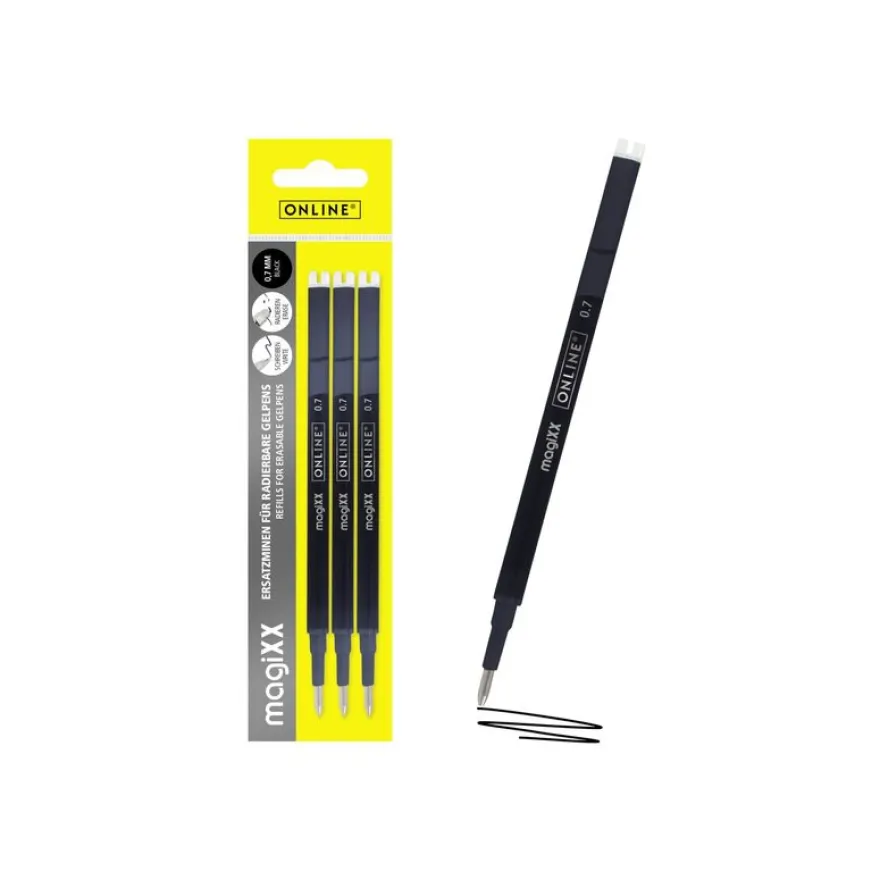 ONLINE magiXX - 3 Recharges pour roller effaçable - noir - 0.7 mm