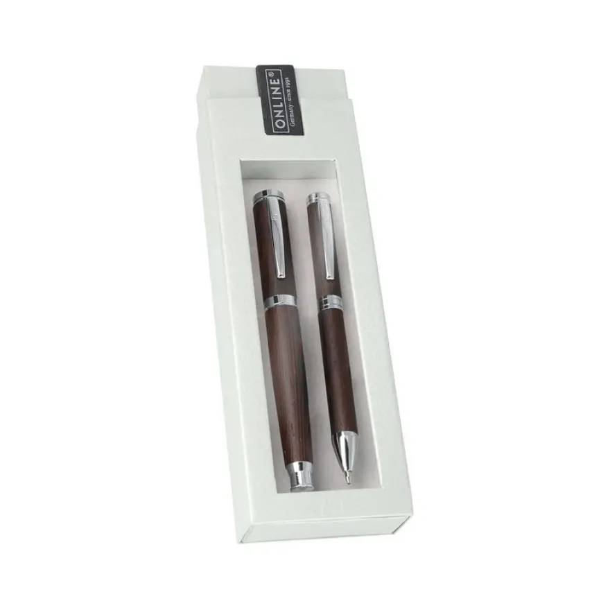Online Nature Style - Parure de stylo plume et stylo à bille - bois noir