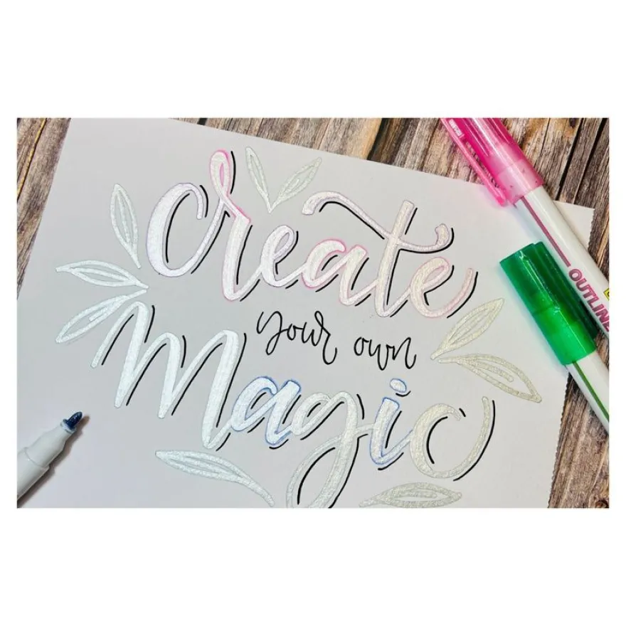 ONLINE Outline - Marqueur - 6 couleurs dans un étui avec effet pailleté