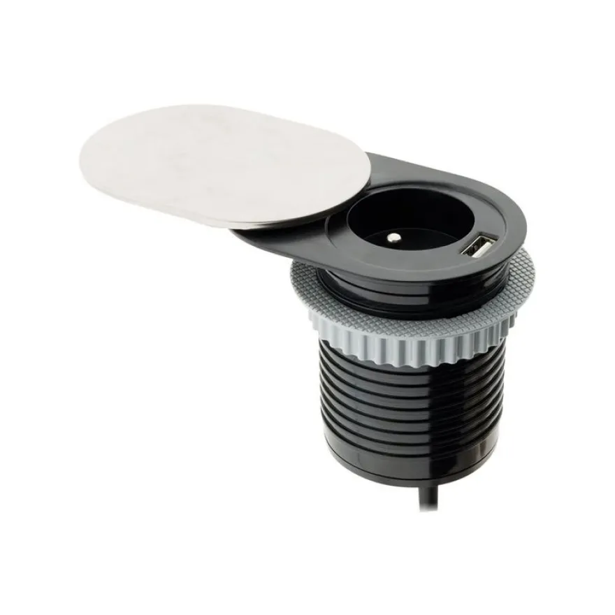 Otio - Coupe-circuit (encastrable) - recessed, sliding - CA 230 V - 3680 Watt - connecteurs de sortie : 1 (Type E, USB)