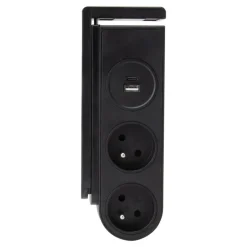 Otio - Multiprise clipsable - 2 prises + ports USB et USB-C - 1.5 m cordon - noir