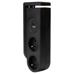 Otio - Multiprise clipsable - 2 prises + ports USB et USB-C - 1.5 m cordon - noir