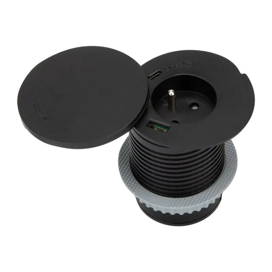 Otio - Plot de charge sans fil (encastrable) - + induction charger - CA 230 V - 3680 Watt - connecteurs de sortie : 1 - noir mat