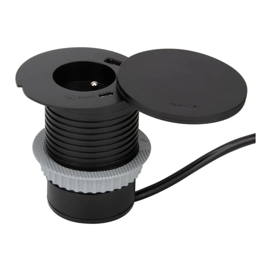 Otio - Plot de charge sans fil (encastrable) - + induction charger - CA 230 V - 3680 Watt - connecteurs de sortie : 1 - noir mat