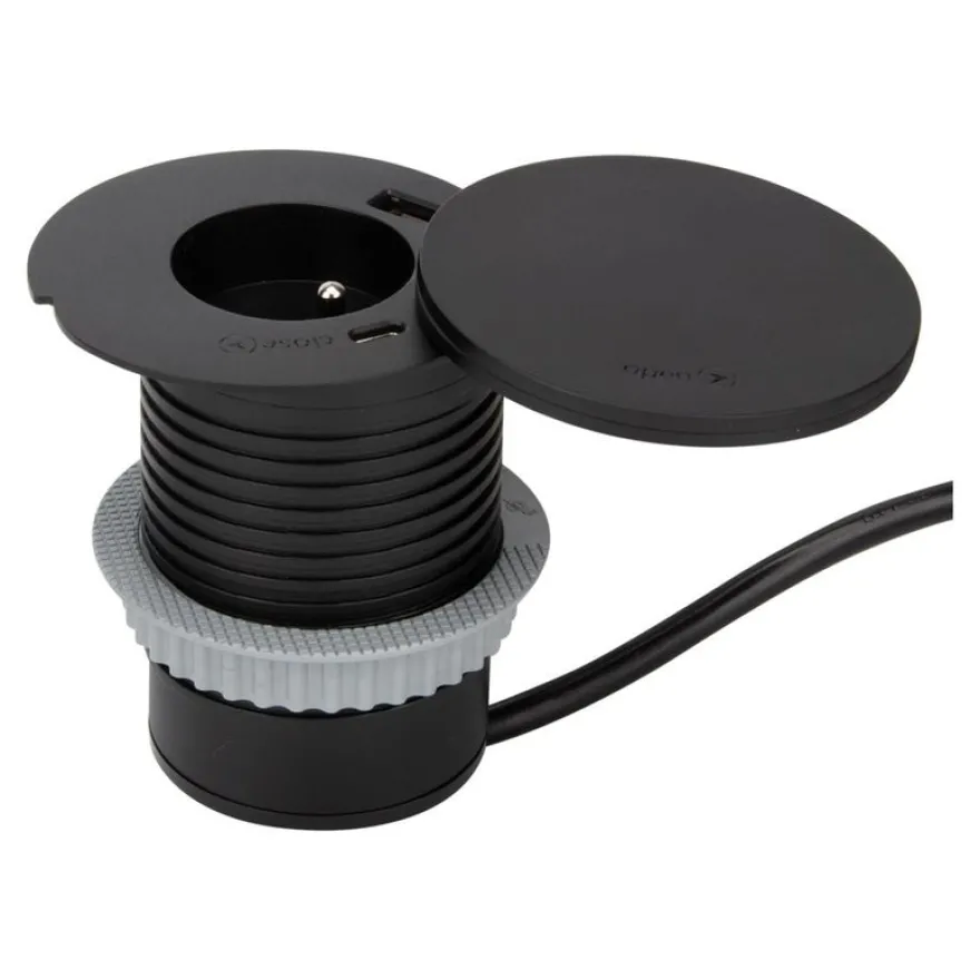 Otio - Plot de charge sans fil (encastrable) - + induction charger - CA 230 V - 3680 Watt - connecteurs de sortie : 1 - noir mat