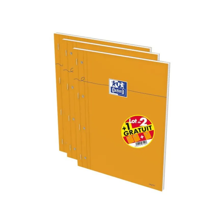 Oxford - Bloc notes - A4 - 160 pages - grands carreaux - perforé - orange