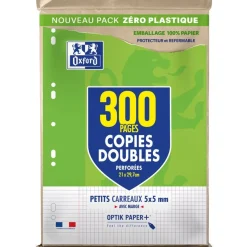 Oxford - copies doubles - 300 pages - A4 - petits carreaux (5x5 mm) - perforées