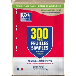 Oxford - feuilles simples A4 - 300 pages sous film - grands carreaux (Seyes) - perforées