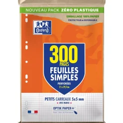 Oxford - feuilles simples A4 - 300 pages - petits carreaux (5x5 mm) - perforées