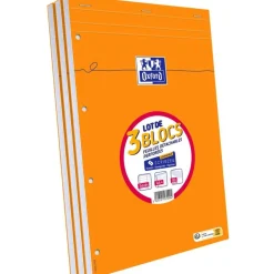 Oxford - Pack de 3 Blocs notes - A4 + - 160 pages - grands carreaux - perforés