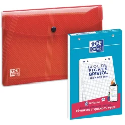 Oxford - Pack de 30 fiches Bristol - A5 - petits carreaux - perforées - blanc + une chemise A5