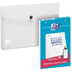 Oxford - Pack de 30 fiches Bristol - A5 - petits carreaux - perforées - blanc + une chemise A5