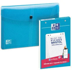 Oxford - Pack de 30 fiches Bristol - A5 - petits carreaux - perforées - blanc + une chemise A5