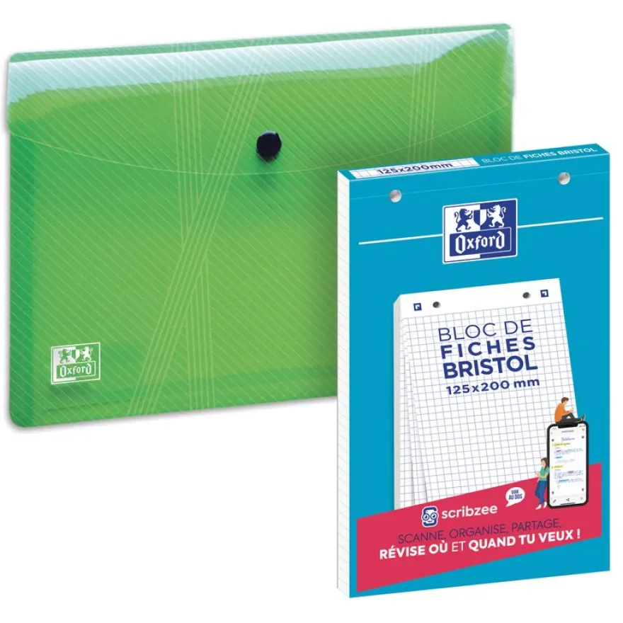 Oxford - Pack de 30 fiches Bristol - A5 - petits carreaux - perforées - blanc + une chemise A5