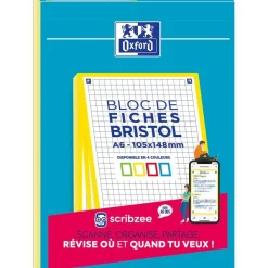 Oxford - Pack de 30 Fiches Bristol - A5 - petits carreaux - non perforé - Bords Jaunes