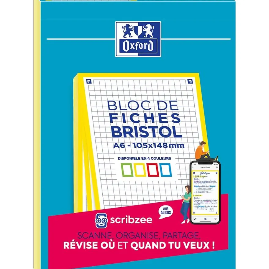 Oxford - Pack de 30 Fiches Bristol - A5 - petits carreaux - non perforé - Bords Jaunes