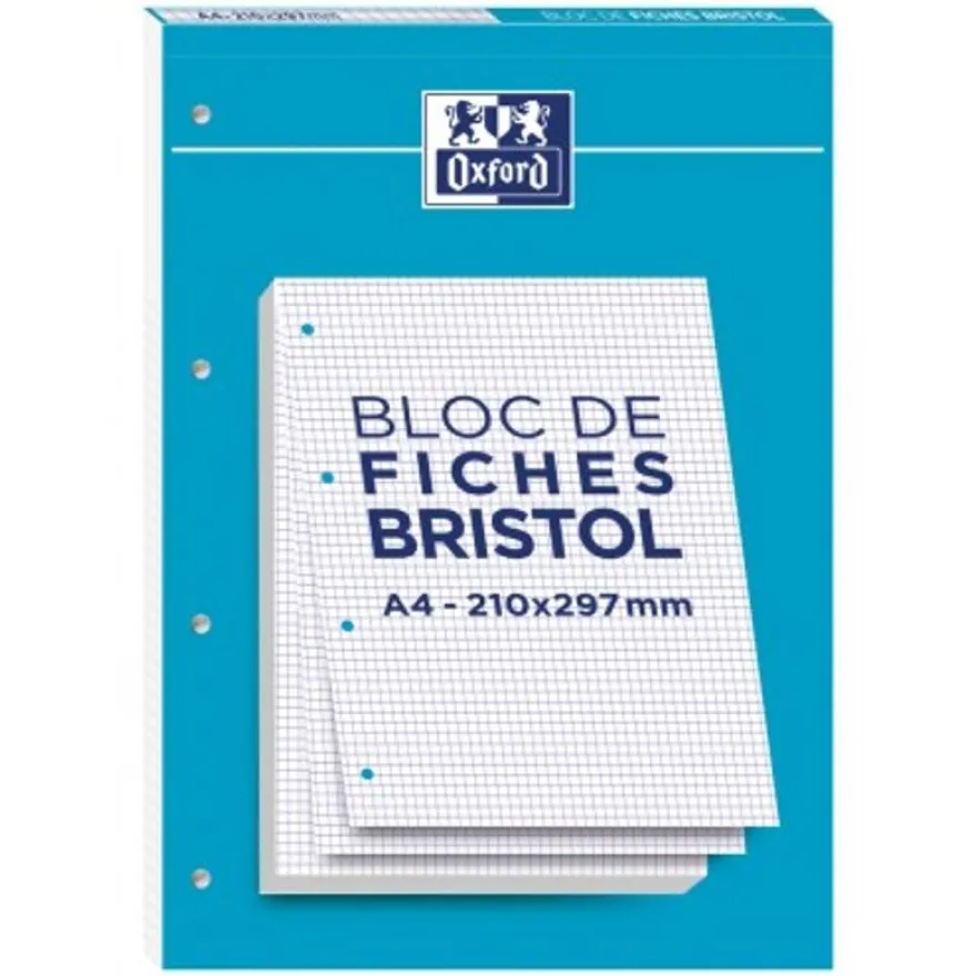 Oxford - Pack de 30 Fiches Bristol - A4 - petits carreaux - perforées - blanc