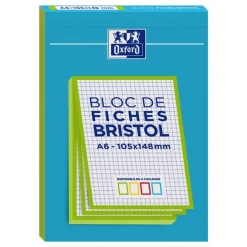 Oxford - Pack de 30 Fiches Bristol - A6 - petits carreaux - non perforées - disponible en 4 couleurs