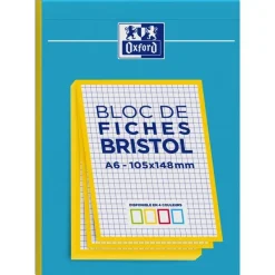 Oxford - Pack de 30 Fiches Bristol - A6 - petits carreaux - non perforées - disponible en 4 couleurs