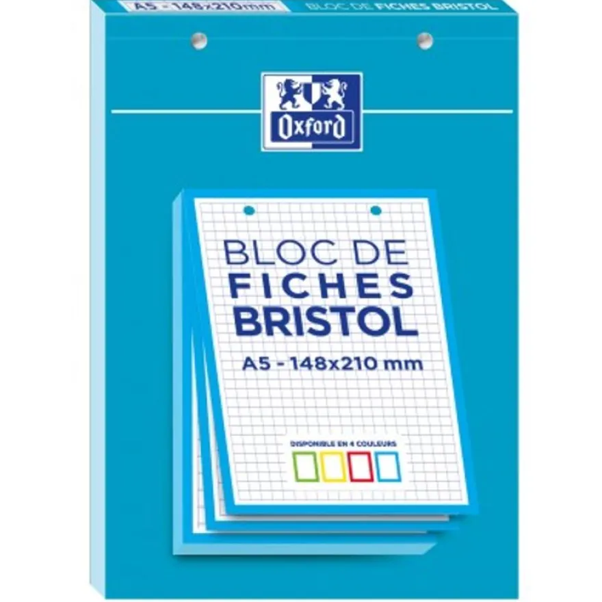 Oxford - Pack de 30 Fiches Bristol - A5 - petits carreaux - perforées - bleu