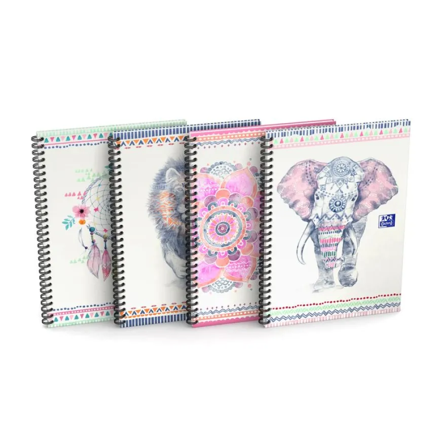 Oxford Boho Chic - Cahier spiralé B5 (19 x 25 cm) - 120 pages - petits carreaux ( 5x5 cm)