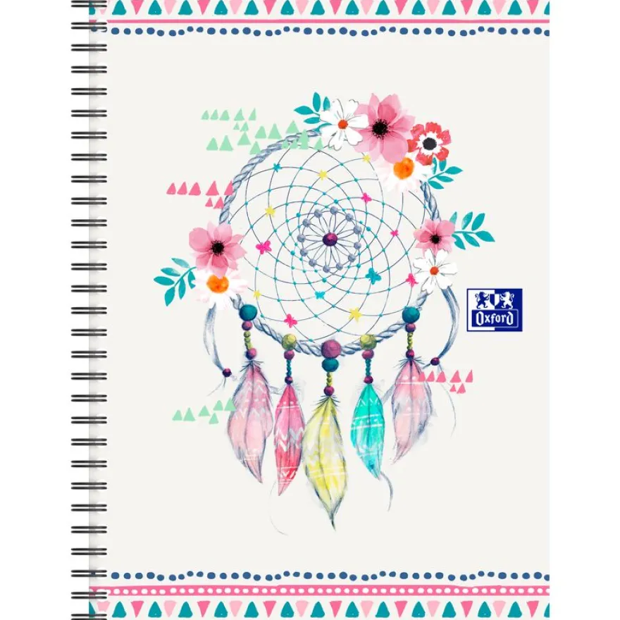 Oxford Boho Chic - Cahier spiralé B5 (19 x 25 cm) - 120 pages - petits carreaux ( 5x5 cm)