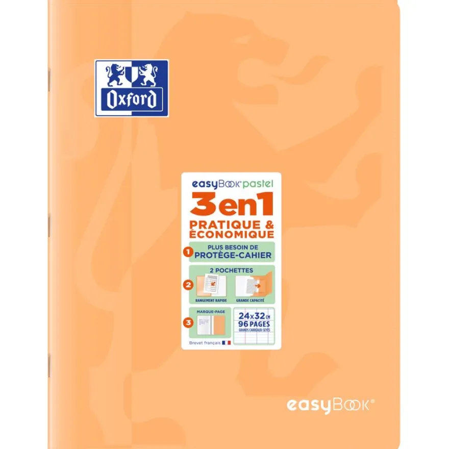 Oxford EasyBook Pastel – Cahier 24 × 32 cm – 96 pages – grands carreaux (Seyès) – orange