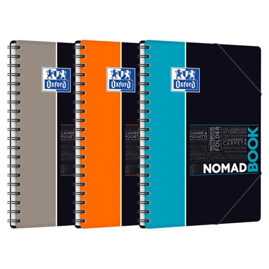 Oxford Etudiants - Cahier Nomadbook B5 (19 x 25 cm) avec pochettes 3 rabats - 160 pages - petits carreaux (5x5 mm) - double spirale - disponible dans différentes couleurs