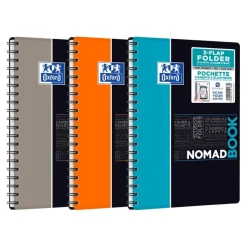 Oxford Etudiants - Cahier Nomadbook B5 (19 x 25 cm) avec pochettes 3 rabats - 160 pages - petits carreaux (5x5 mm) - double spirale - disponible dans différentes couleurs