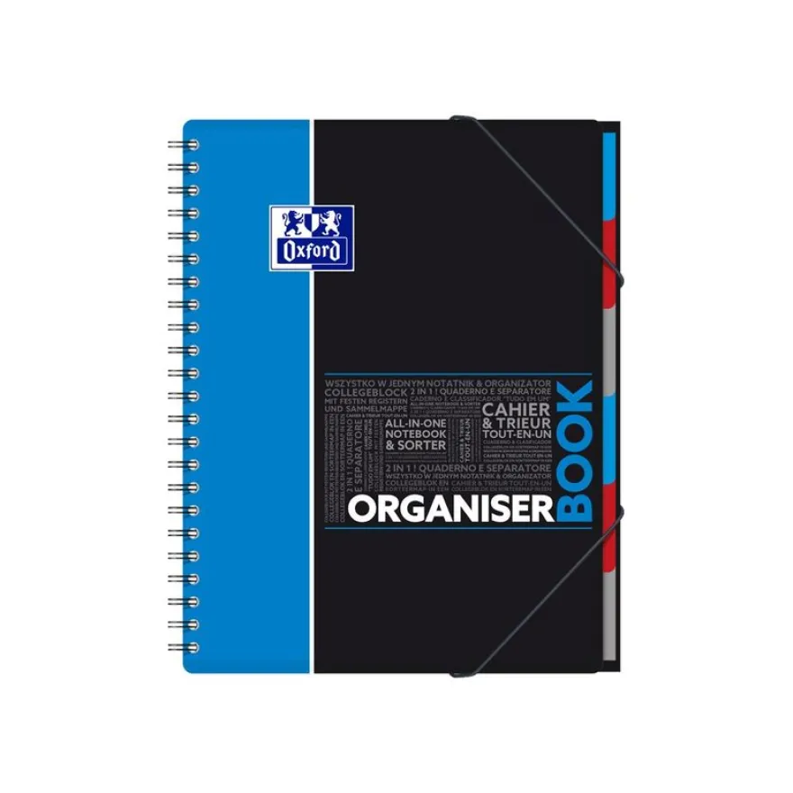 Oxford Etudiants - Cahier trieur Organiserbook A4+ (24 x 29,7 cm) - 160 pages - petits carreaux (5x5 mm) - disponible dans différentes couleurs