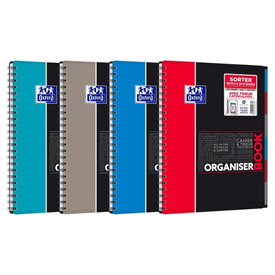 Oxford Etudiants - Cahier trieur Organiserbook A4+ (24 x 29,7 cm) - 160 pages - petits carreaux (5x5 mm) - disponible dans différentes couleurs