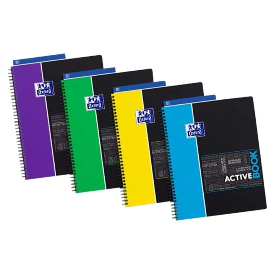 Oxford Etudiants - Cahier Activebook A4+ (24 x 29,7 cm) - 160 pages - petits carreaux - double spirale - disponible dans différentes couleurs