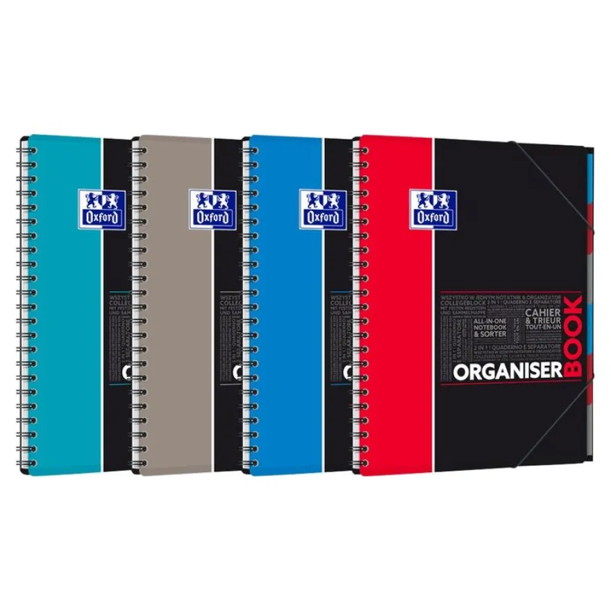 Oxford Etudiants - Cahier trieur Organiserbook A4+ (24 x 29,7 cm) - 160 pages - grands carreaux (Seyes) - disponible dans différentes couleurs