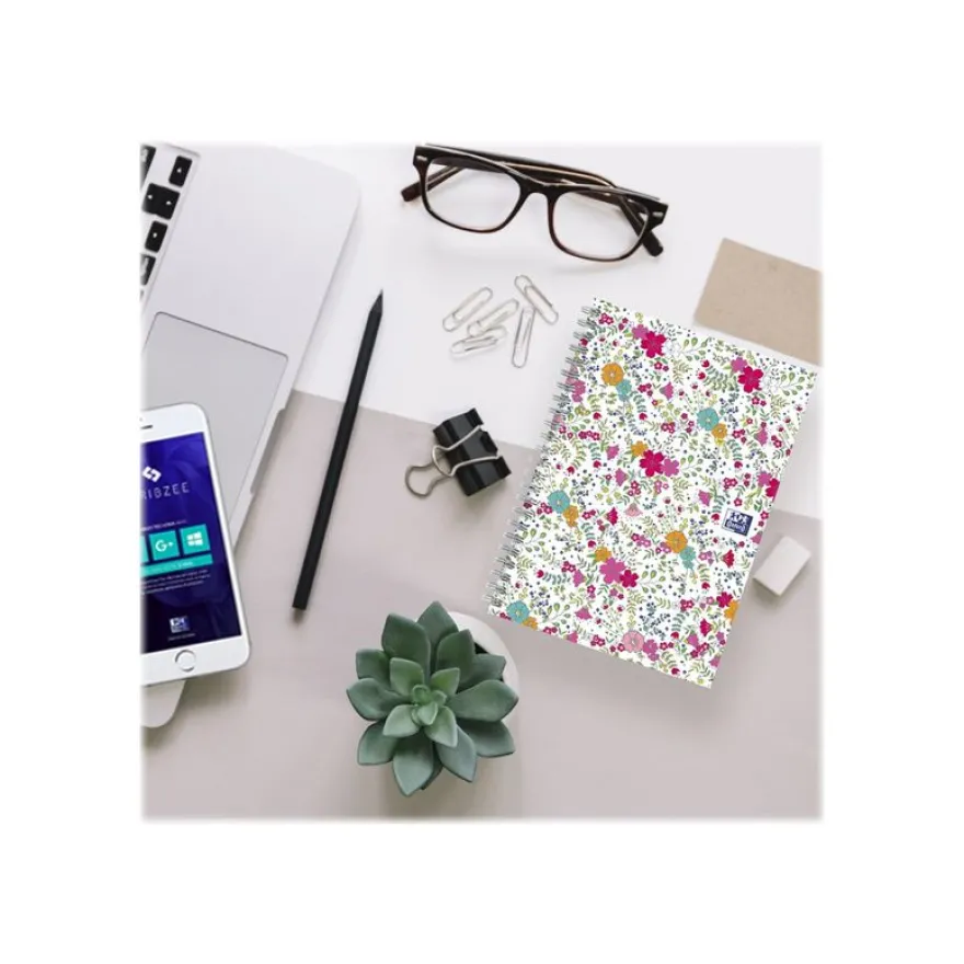Oxford Floral - Carnet de notes à spirale - A5 - 120 pages - ligné