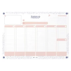 Oxford Floral - Semainier - de bureau - semainier - 60 feuilles - 7 colonnes - A4 (210 x 297 mm) - paysage - non daté
