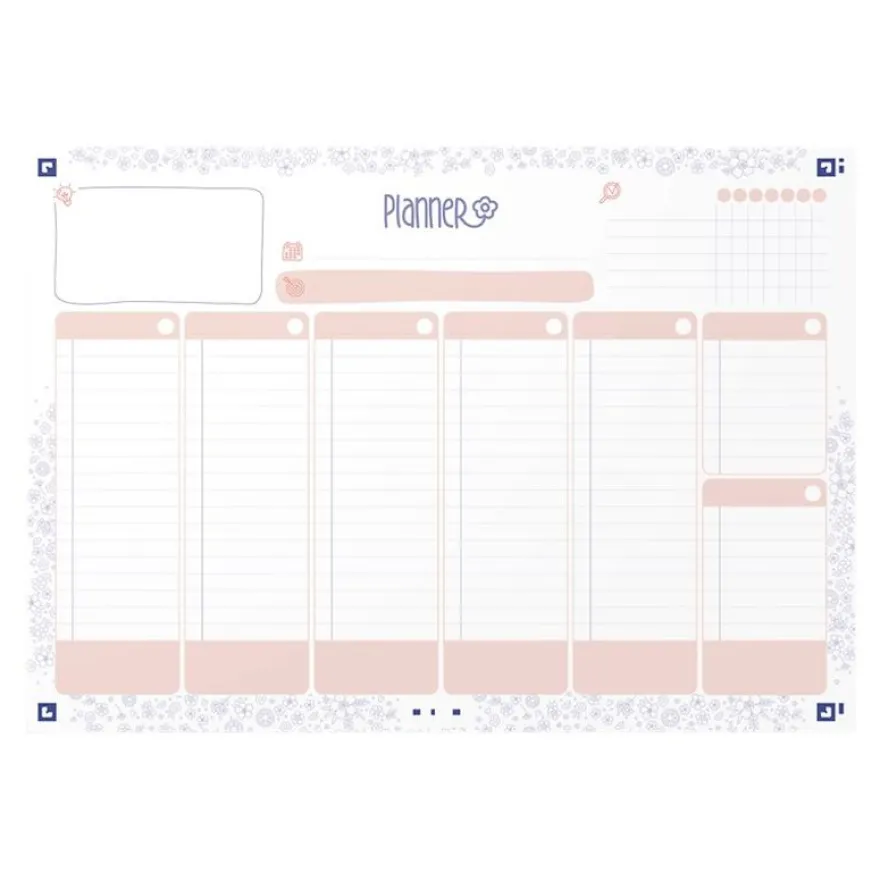 Oxford Floral - Semainier - de bureau - semainier - 60 feuilles - 7 colonnes - A4 (210 x 297 mm) - paysage - non daté
