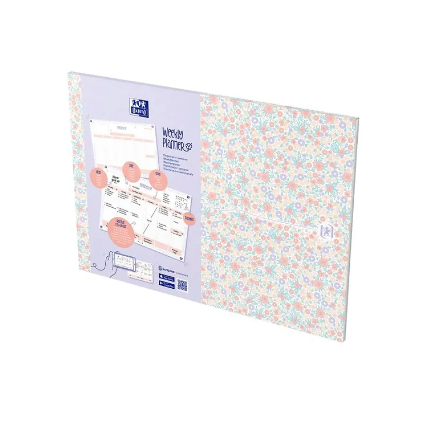 Oxford Floral - Semainier - de bureau - semainier - 60 feuilles - 7 colonnes - A4 (210 x 297 mm) - paysage - non daté
