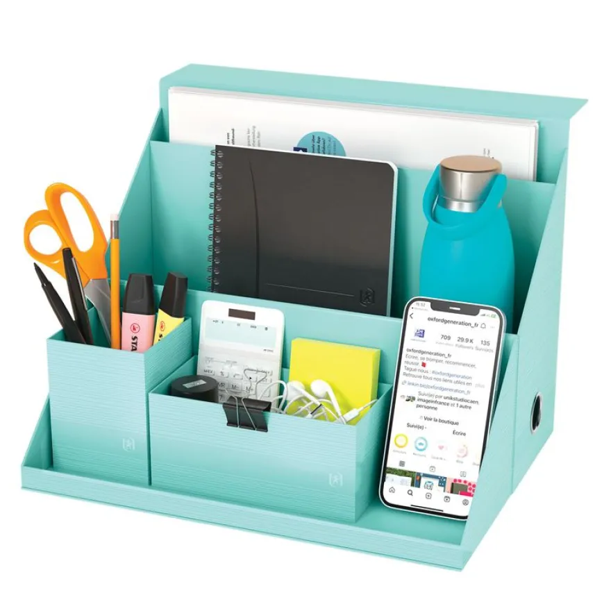 Oxford Harmonia - Boite All in box - Dos 120 mm - Carte rigide rembordée et pelliculée - Disponible en 3 coloris : bleu pastel, vert amande et noir bleuté