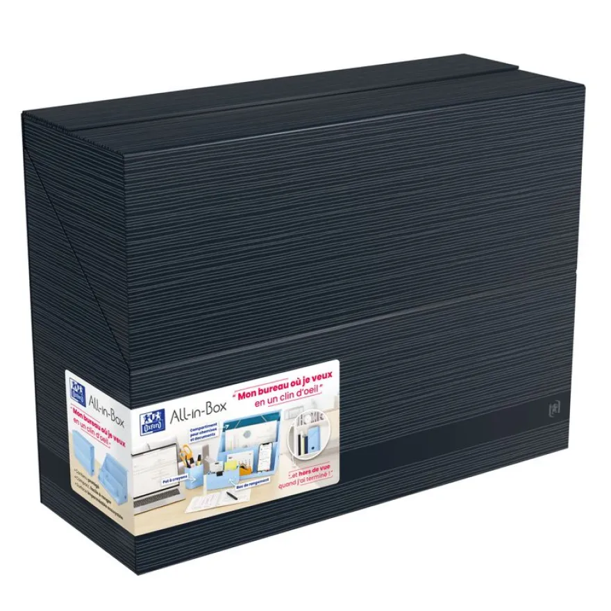 Oxford Harmonia - Boite All in box - Dos 120 mm - Carte rigide rembordée et pelliculée - Disponible en 3 coloris : bleu pastel, vert amande et noir bleuté