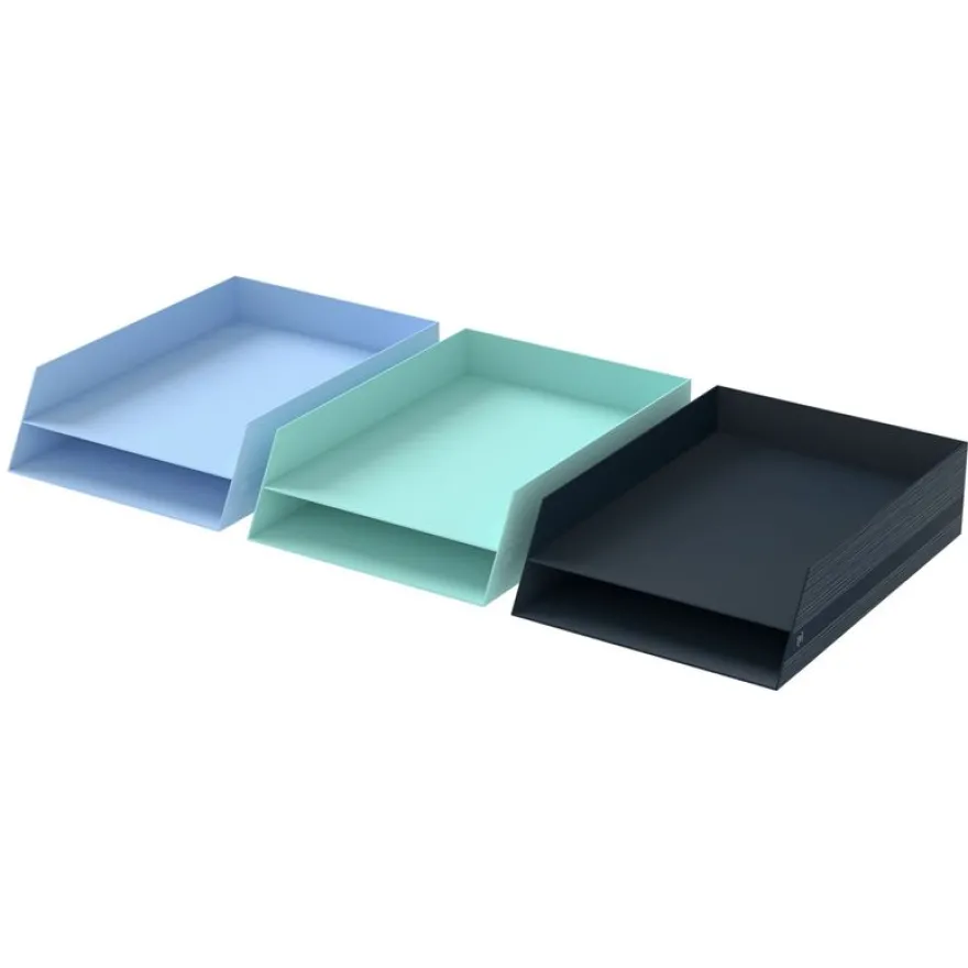 Oxford Harmonia - Corbeille à courrier - 2 niveaux - Carte rigide rembordée et pelliculée - Disponible en 3 coloris : bleu pastel, vert amande et noir bleuté
