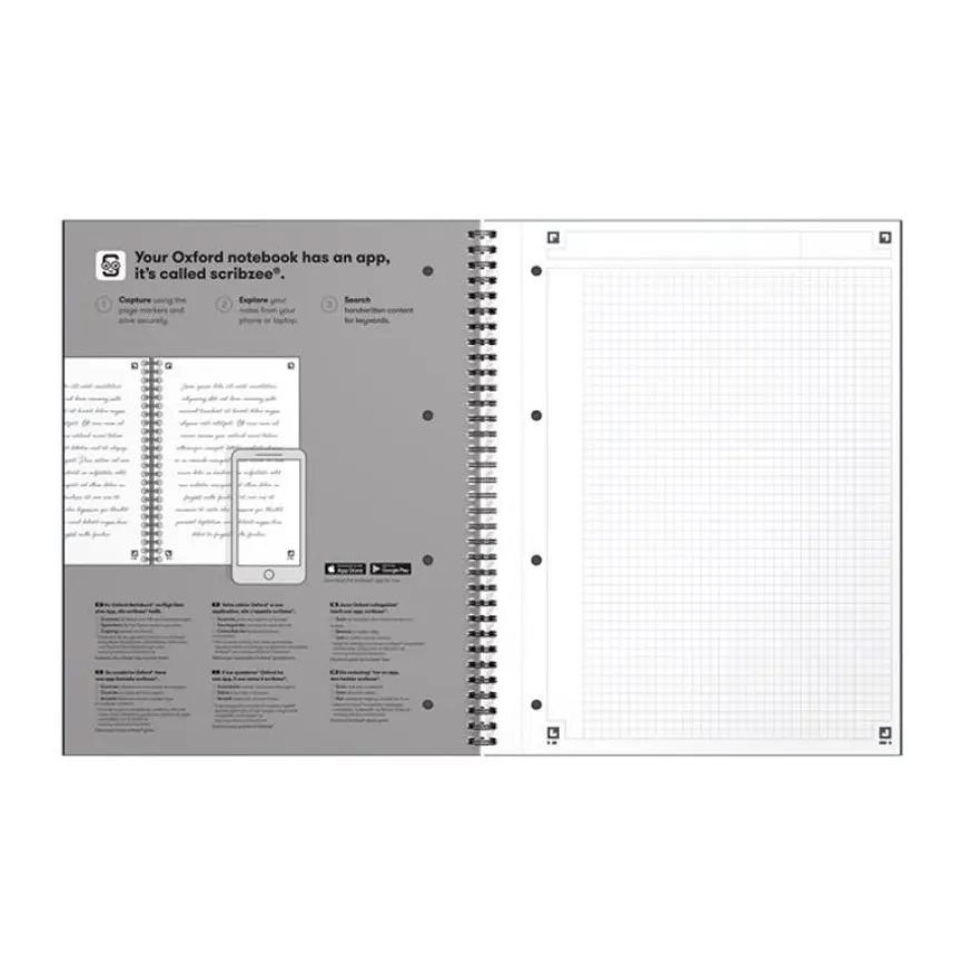 Oxford Notebook - Cahier à reliure intégrale - reliure à anneaux métalliques - A4+ - 80 feuilles / 160 pages - petits carreaux (5x5 mm) couleurs assorties