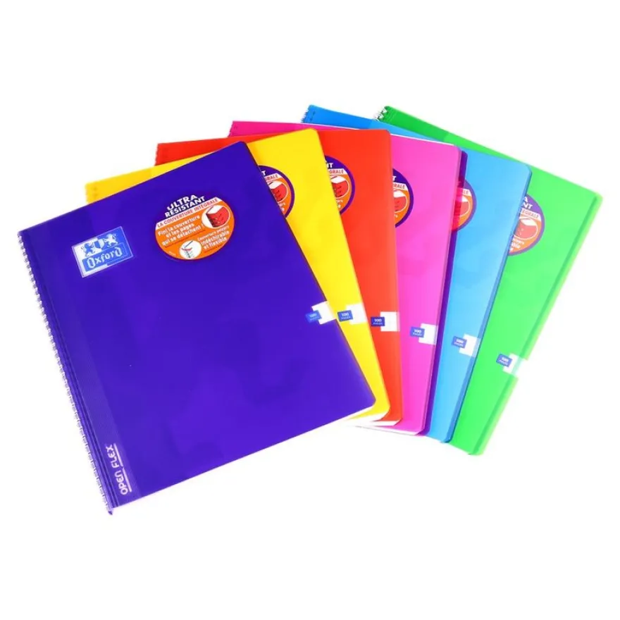 Oxford Openflex - Cahier polypro à spirale 24 x 32 cm - 100 pages - grands carreaux (Seyes) - disponible dans différentes couleurs