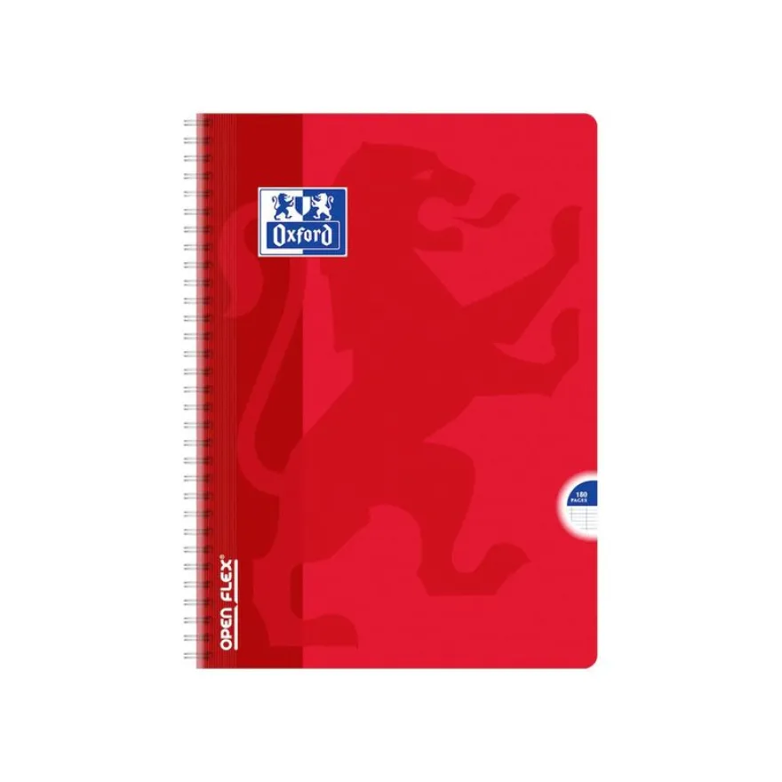 Oxford Openflex - Cahier polypro à spirale A4 (21x29,7 cm) - 180 pages - grands carreaux (Seyes) - disponible dans différentes couleurs
