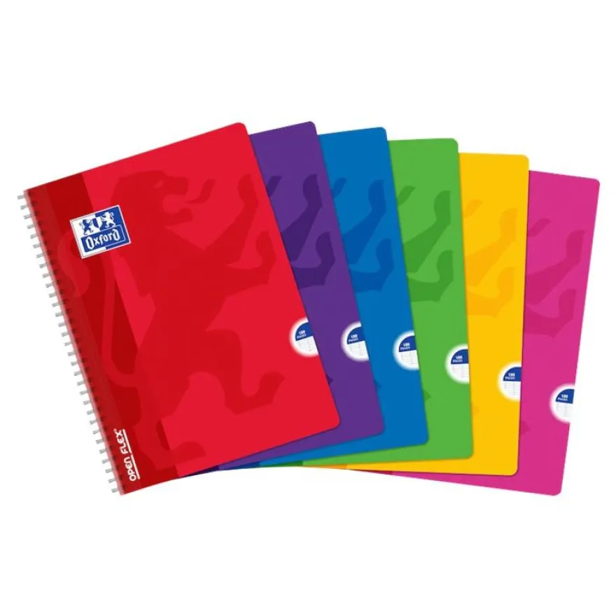 Oxford Openflex - Cahier polypro à spirale A4 (21x29,7 cm) - 180 pages - grands carreaux (Seyes) - disponible dans différentes couleurs