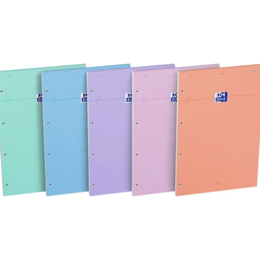 Oxford Pastel - Bloc notes perforé 21 x 31,5 cm - 160 pages - grands carreaux - disponible dans différentes couleurs